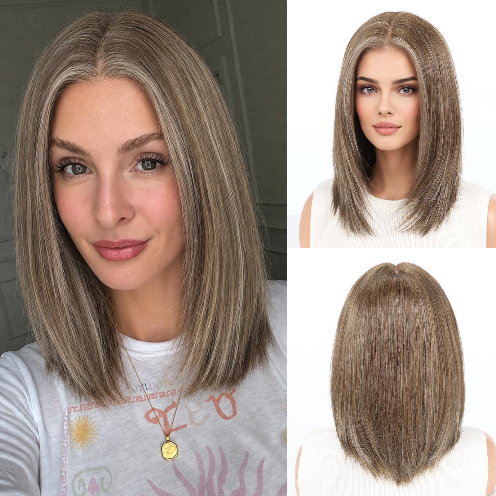 Image of Starluck Human Hair Wig Blend Lace Front Wig Glueless Wigs for Women with Thin Hair Layered 14 Inches 13