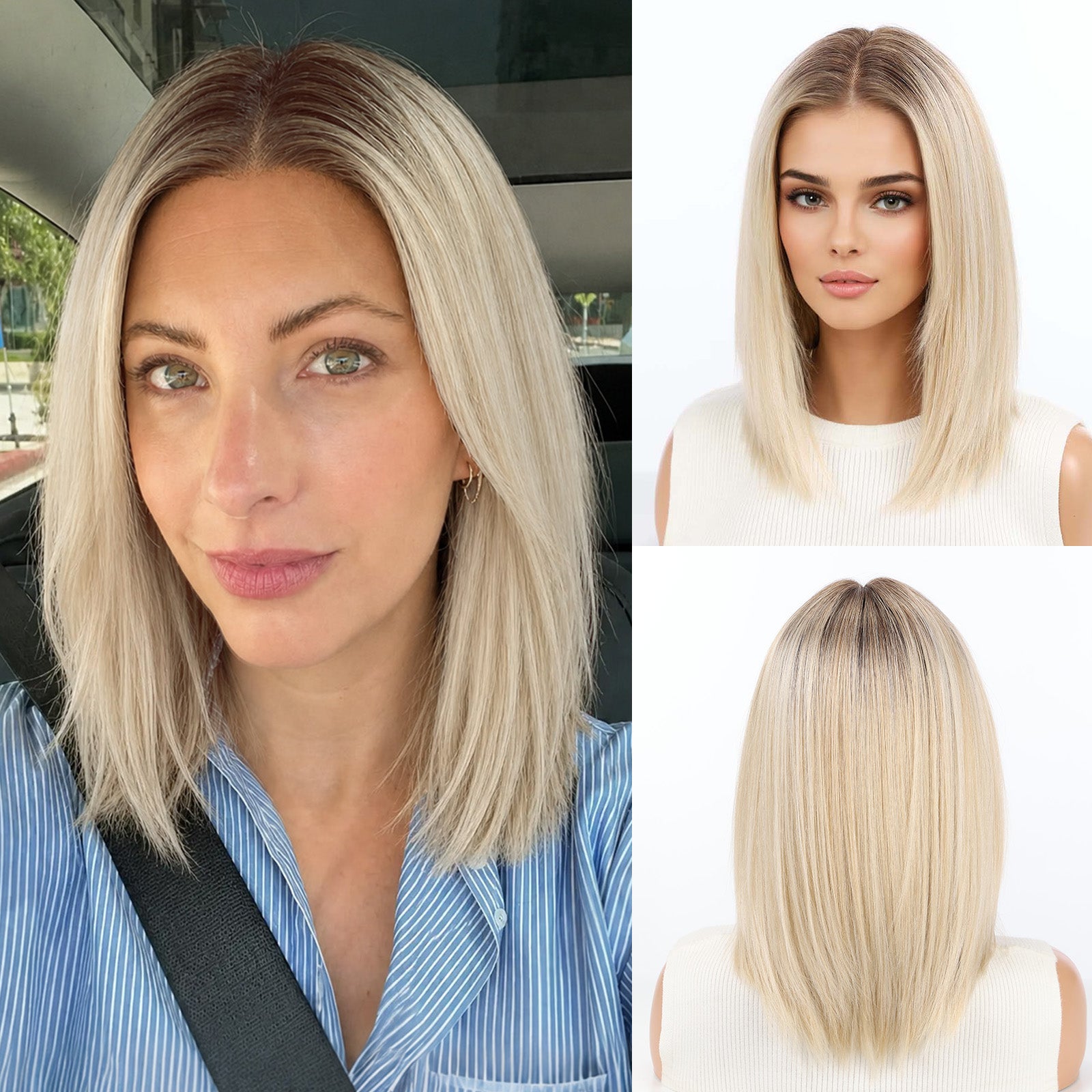 Image of Starluck Human Hair Wig Blend Lace Front Wig Glueless Wigs for Women with Thin Hair Layered 14 Inches 13