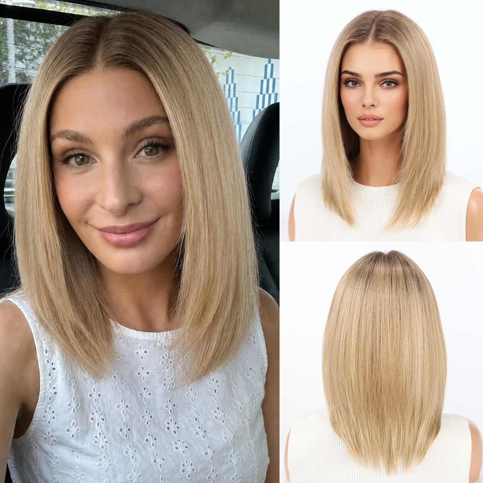 Image of Starluck Human Hair Wig Blend Lace Front Wig Glueless Wigs for Women with Thin Hair Layered 14 Inches 13