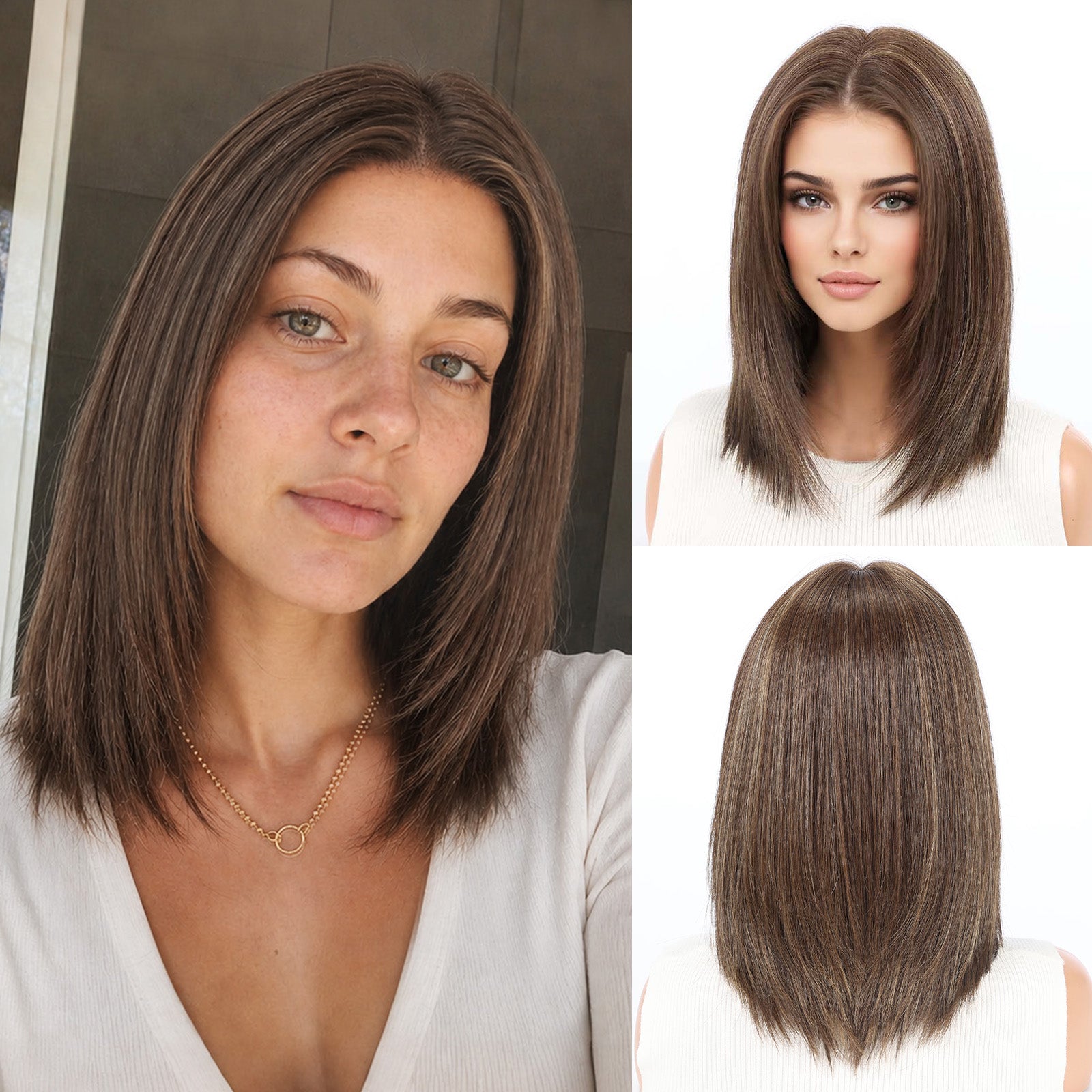Image of Starluck Human Hair Wig Blend Lace Front Wig Glueless Wigs for Women with Thin Hair Layered 14 Inches 13