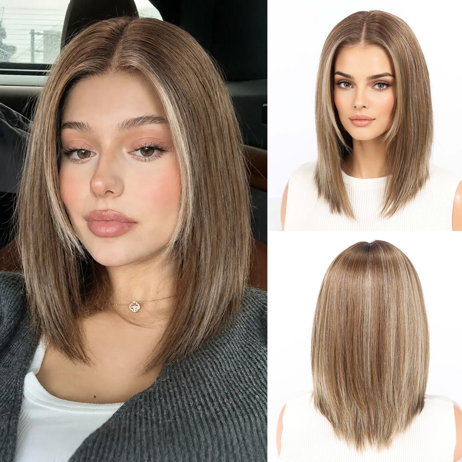 Image of Starluck Human Hair Wig Blend Lace Front Wig Glueless Wigs for Women with Thin Hair Layered 14 Inches 13