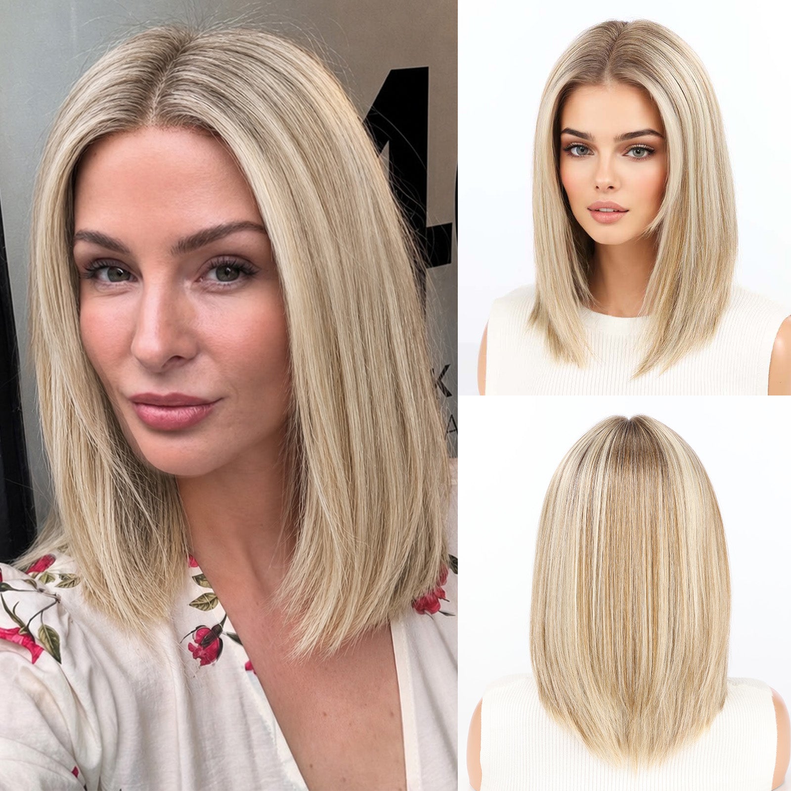Image of Starluck Human Hair Wig Blend Lace Front Wig Glueless Wigs for Women with Thin Hair Layered 14 Inches 13