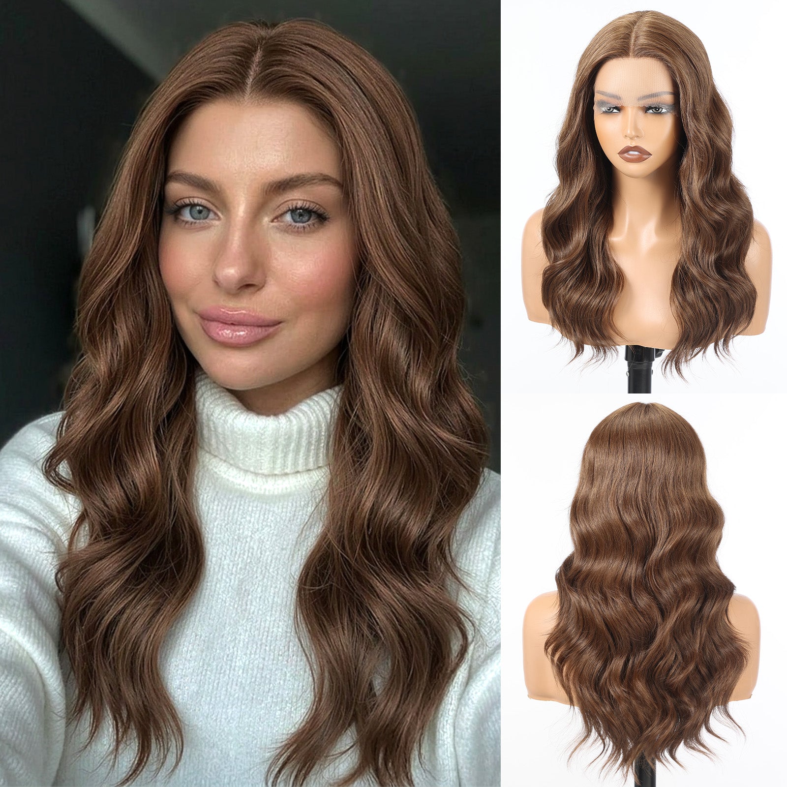 Image of Starluck Human Hair Wig Blend Lace Front Wig Glueless Wigs for Women with Thin Hair Wavy 20 Inches 13