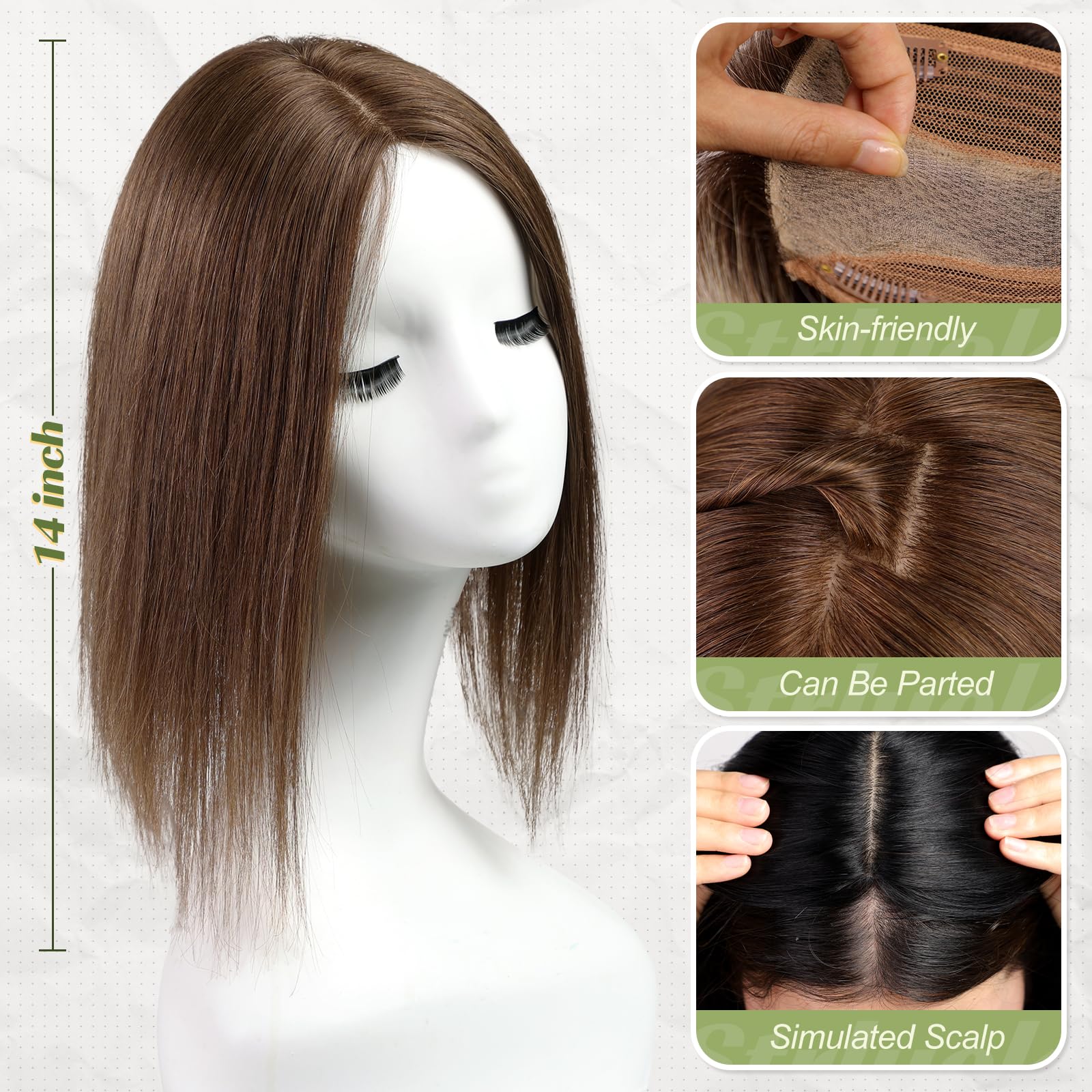 starluck Hair Toppers for Women 14 inch Real Human Hair Topper No Bangs 5