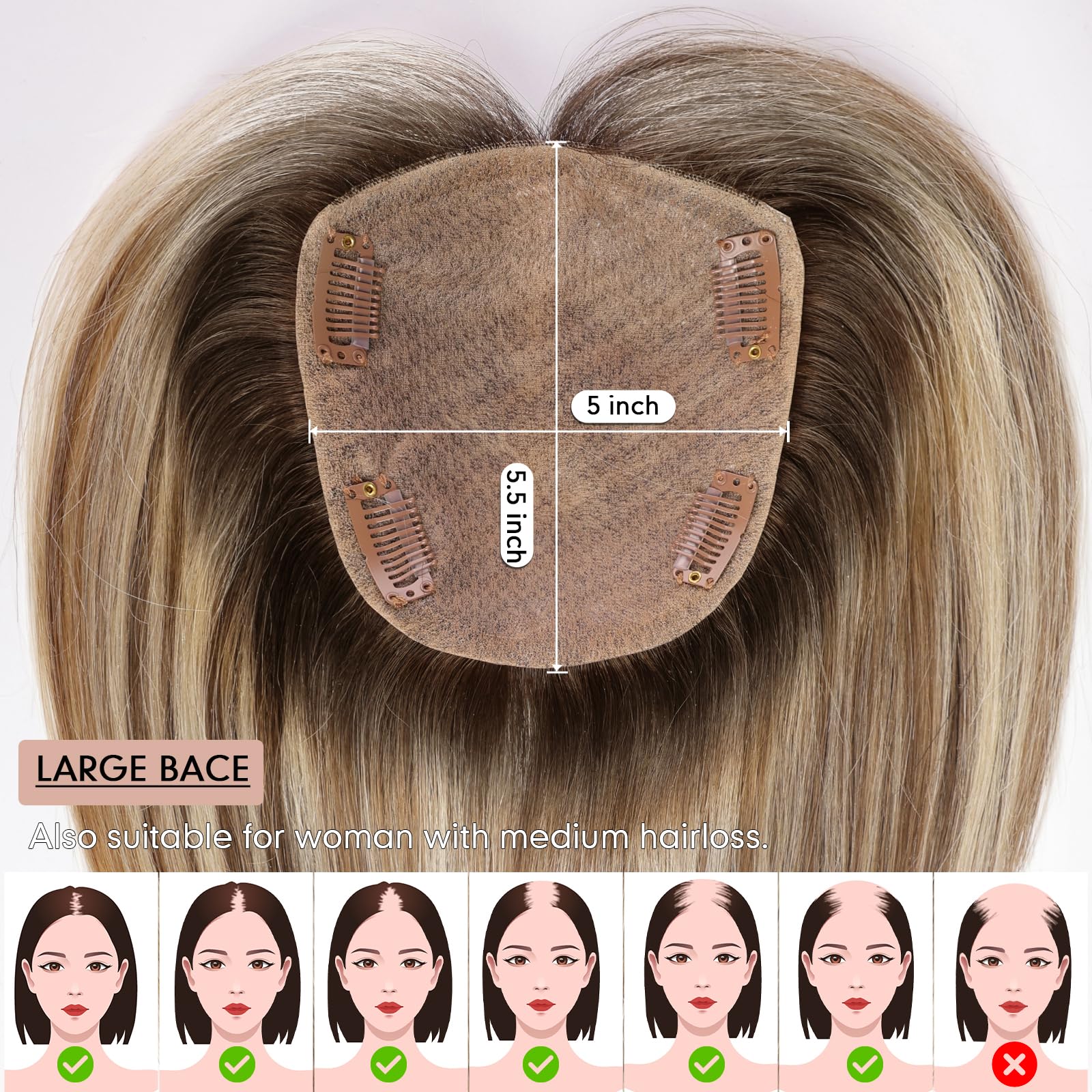starluck Hair Toppers for Women Real Human Hair, 5