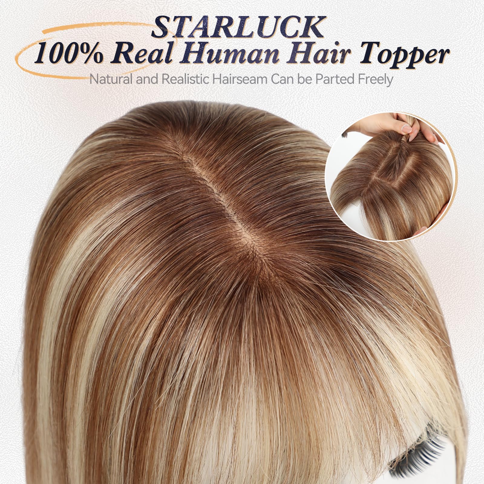 Image of starluck Human Hair Toppers for Women Real Human Hair No Bangs 4 * 5.5 inch Base 12 inch SilkHug Hair Topper for Women Cover Grey Roots