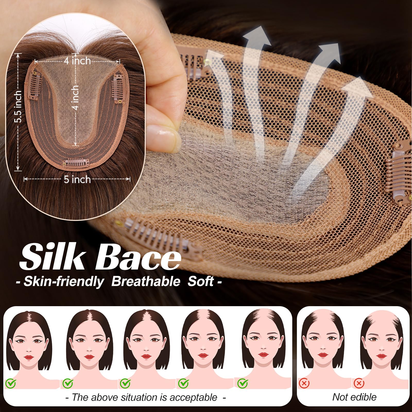 Image of starluck Hair Toppers for Women 14 inch Real Human Hair Topper No Bangs 5